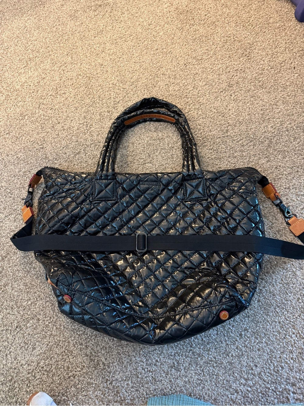 Quilted Black MZ Wallace Tote Bag with Detachable Strap